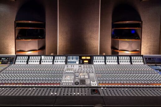 The SSL Duality & Ocean Way HR2's inside the control room at Noisematch Studios in Miami, FL.